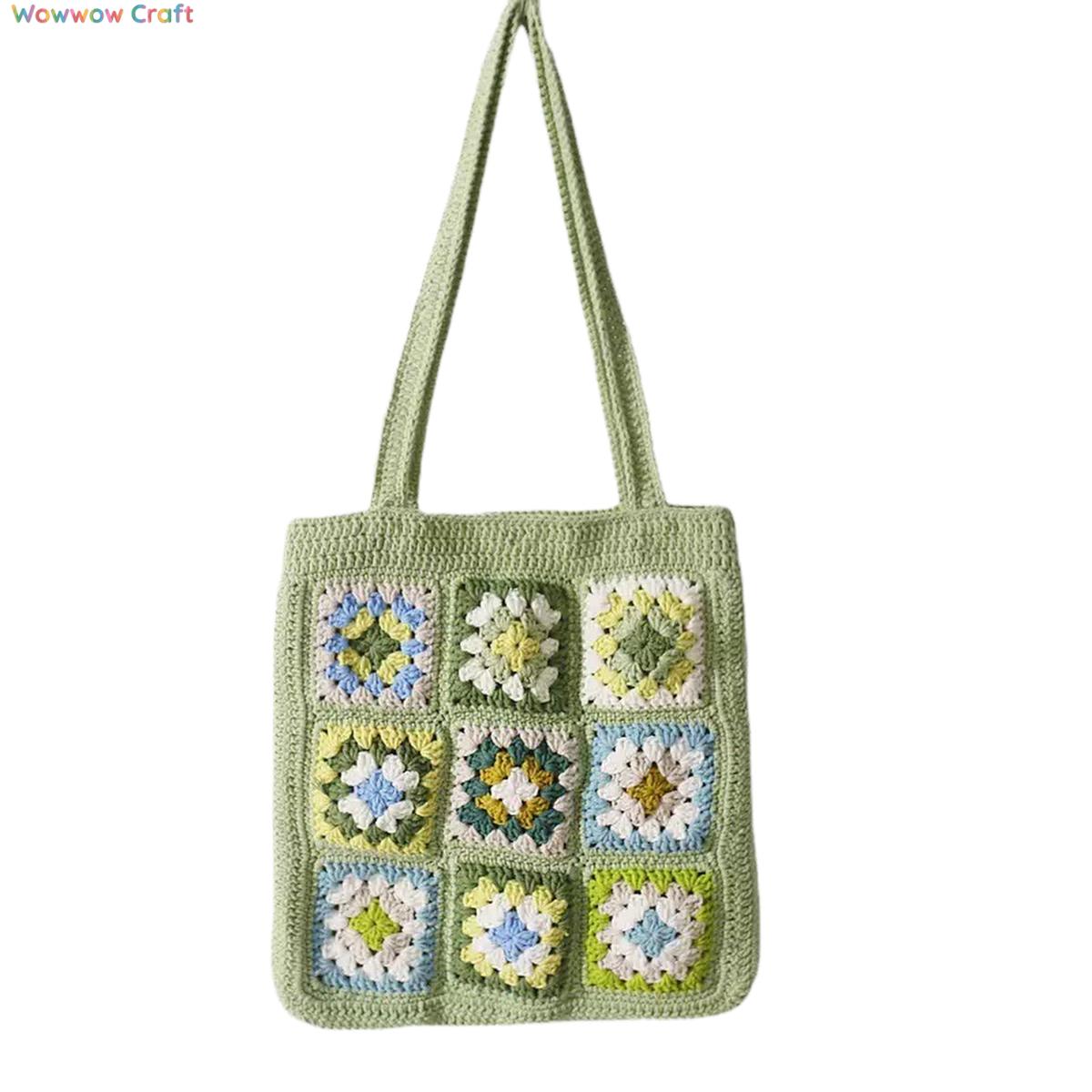 Shoulder Bags,Totes,Handmade Crochet Bags,Light Green Granny Square Tote crocheted with Snow Fairy Yarn - High quality handmade crocheted shoulder bag